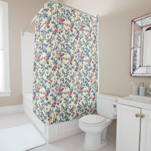 Cortina Para Box Azul e Red Vintage Toile de Jouy