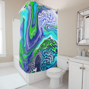 Cortina Para Box Azul e Verde limão Marble Swirls