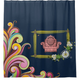 Cortina Para Box azul escuro do sofá floral