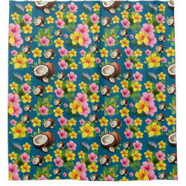 Cortina Para Box Azul Floral Tropical