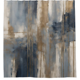 Cortina Para Box Azul Marinho Dourado Bege Abstrato Aquarela