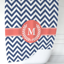 Azul Marinho e Coral Chevron Monograma de Louro