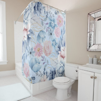 Cortina Para Box Azul marinho E Floral Rosa