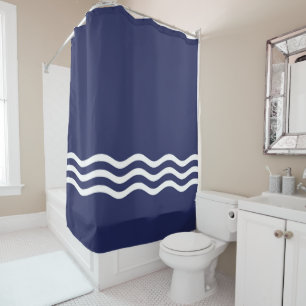 Cortina Para Box Azul Marinho e Padrão de Onda Costeira Branco