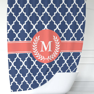 Cortina Para Box Azul Marinho Personalizado e Coral Quatrefoil
