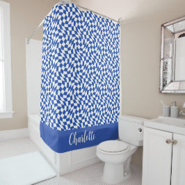 Cortina Para Box Azul moderno redemoinho xadrez nome personalizado 