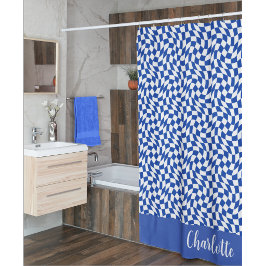 Cortina Para Box Azul moderno redemoinho xadrez nome personalizado
