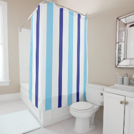 Cortina Para Box Azul Pastel Azul Escuro Branco Listras de Verão