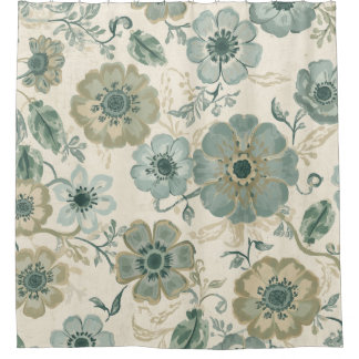 Cortina Para Box Azul Poeirento Suave Bege Verde Sage Floral Fazend