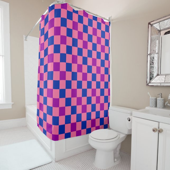 Cortina Para Box Azul Rosa Roxo Xadrez Padrão Design  (In Situ)