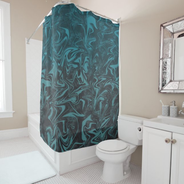 Cortina Para Box Azul Teal Elétrico com Redemoinho de Mármore (In Situ)