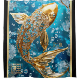 Cortina Para Box Azul Topaz|Peixe Koi Dourado
