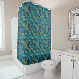 Cortina Para Box Azul Verde e Camuflagem Abstrata em Verde-azulado