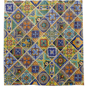 Cortina Para Box Azulejo bonito de Boho Talavera