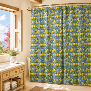 Cortina Para Box Azulejo de água-forte de país francês azul limão