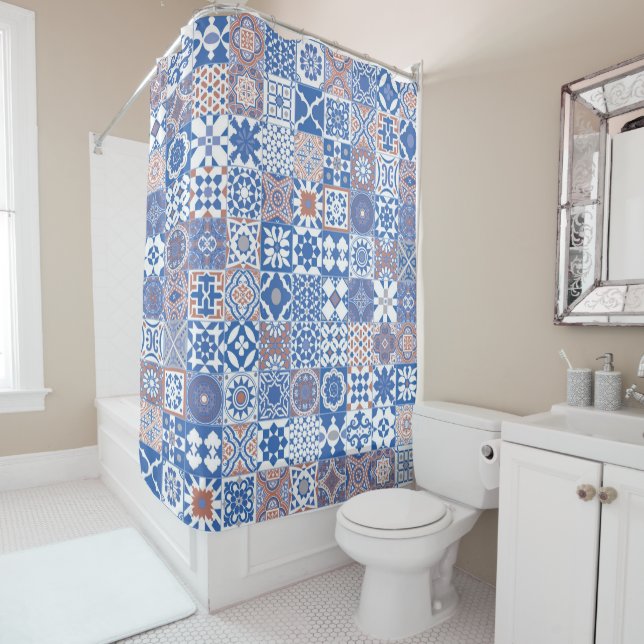Cortina Para Box azulejo marroquino azul,marrom (In Situ)