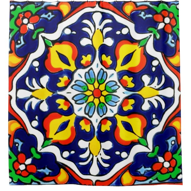 Cortina Para Box Azulejo mexicano Talavera Terracotta nº 3 (Frente)
