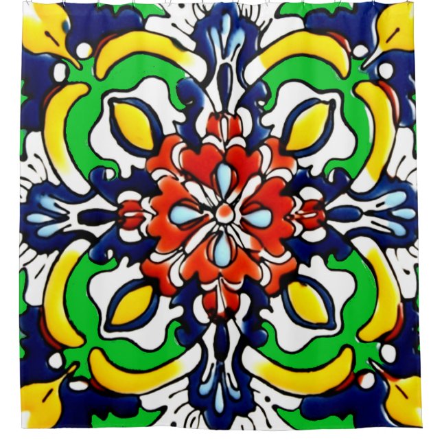 Cortina Para Box Azulejo mexicano Talavera Terracotta nº 7 (Frente)