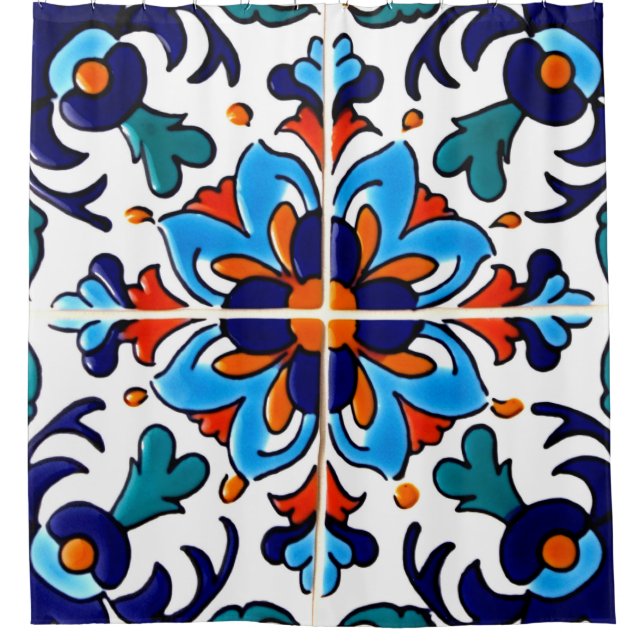Cortina Para Box Azulejo mexicano Talavera Terracotta nº 9 (Frente)