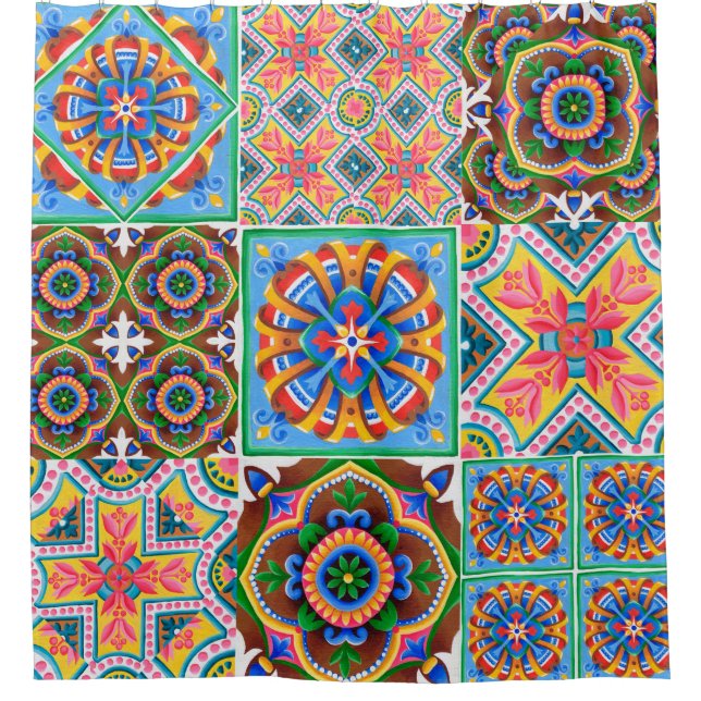 Cortina Para Box Azulejos cerâmicos, majolica, ornamentabstrato, ar (Frente)