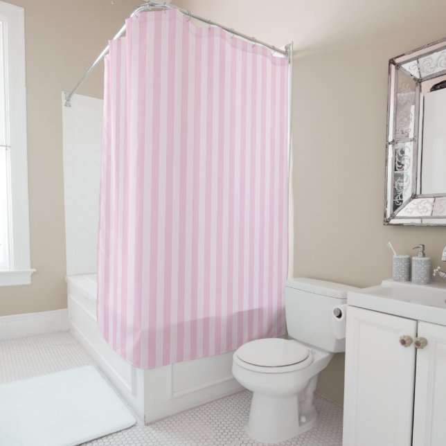 Cortina Para Box Baby Pink Vertical Stripes Shower Curtain (In Situ)