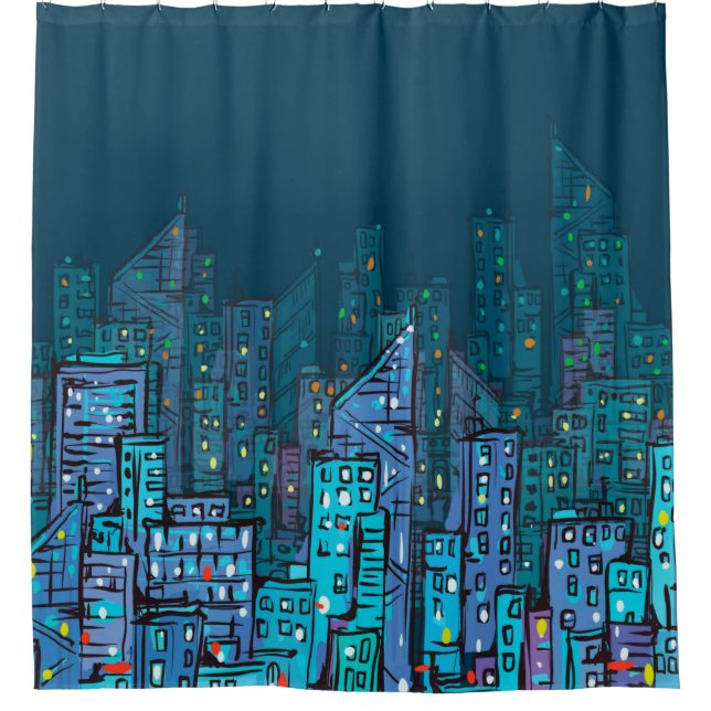 Cortina Para Box Background of night Cityscape. Hand drawn illustra (Frente)