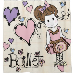 Cortina Para Box Balé Ballerina Dancer com Corações e Pássaros