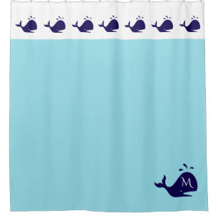 Cortina Para Box Baleia Inicial Personalizada Azul e Branco