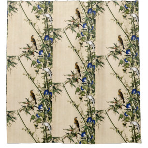 Cortina Para Box Bambu Antigo e Arte de Ipoméia Azul