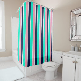 Cortina Para Box Bandas em verde, rosa e azul Marinho da Casa da Mo