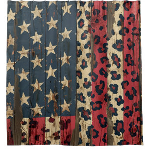 Cortina Para Box Bandeira Americana Rústica com Estampa de Leopardo