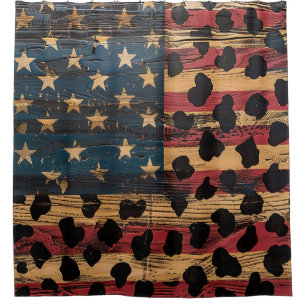 Cortina Para Box Bandeira Americana Rústica com Estampa de Leopardo