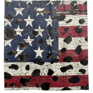 Cortina Para Box Bandeira Americana Rústica com Estampa de Leopardo