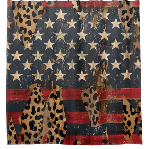 Cortina Para Box Bandeira Americana Rústica com Estampa de Leopardo
