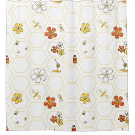 Cortina Para Box Banheiro com Mel e Abelha em Favo de Mel Desenhado