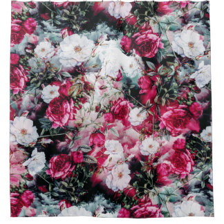 Cortina Para Box Banho preto branco malva cor-de-rosa floral dos
