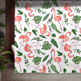Cortina Para Box Banhroom Tropical Pink Flamingo Pattern v2