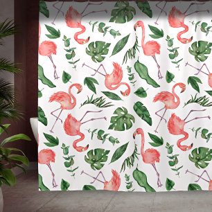 Cortina Para Box Banhroom Tropical Pink Flamingo Pattern v2