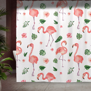 Cortina Para Box Banhroom Tropical Rosa Flamingo Patterno