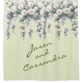 Cortina Para Box Banner de Casamento Floral Branco Personalizado