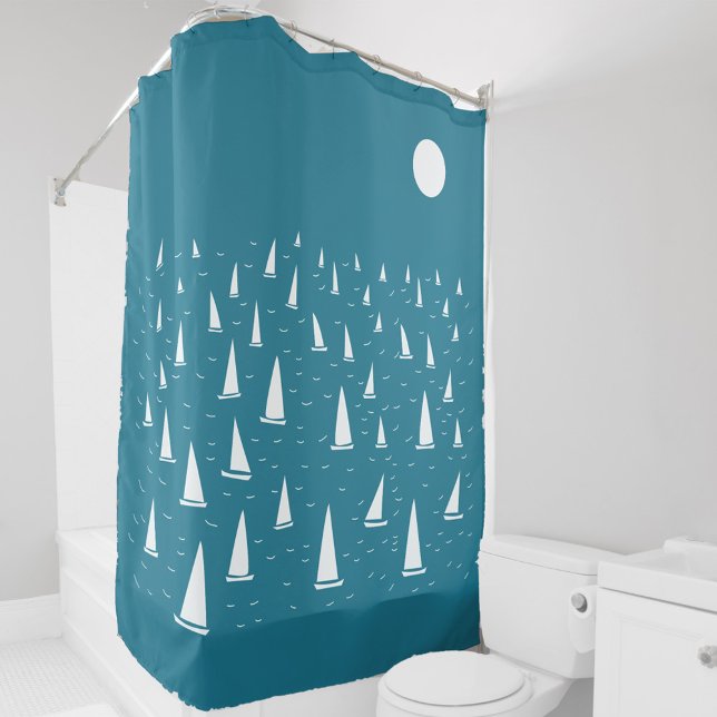 Cortina Para Box Barco à vela náutica (Sailing boat sailboat regatta coastal nautical themed shower curtain)