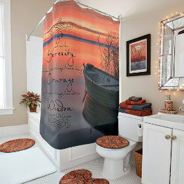 Cortina Para Box Barco ao pôr do sol com oração da serenidade