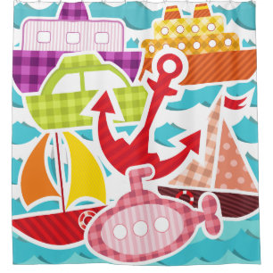 Cortina Para Box Barcos Com Padrões, Submarinos, Barcos À vela, Bar