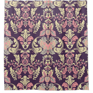 Cortina Para Box Barroco clássico, papel de parede floral vintage.