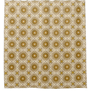 Cortina Para Box Batik Mandala, Padrão de Mostarda Dourada e Creme