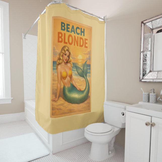 Cortina Para Box Beach Blonde Pin-Up Mermaid - Yellow Retro Coastal (In Situ)