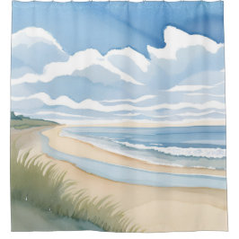 Cortina Para Box Beach Shore Walk | Coastal Ocean Watercolor