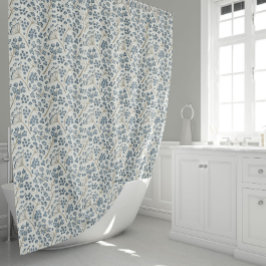 Cortina Para Box Beautiful Blue Botanical Floral Pattern