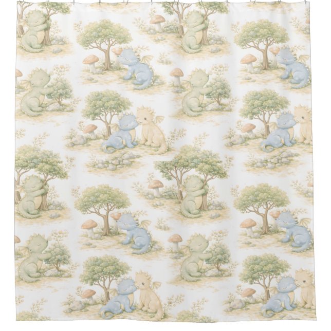 Cortina Para Box Bebê Dragão Fofo Padrão Pastel Floresta (2) (Frente)