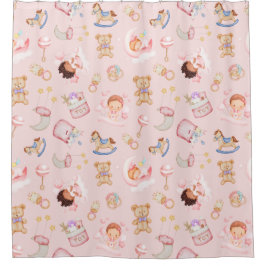 Cortina Para Box Bebê Moon Star Bear Brinquedos Rosa